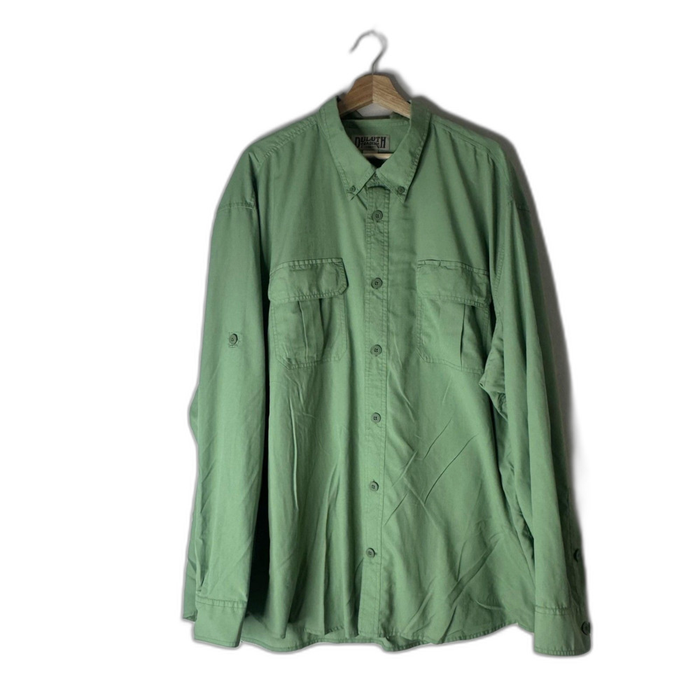Duluth Trading Co Shirt‎ Mens 3XL Green Nylon Long Sleeve Button Up Workwear